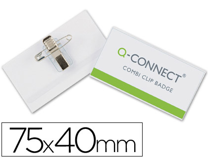 Identificador Q-Connect 40x75 mm..PVC con pinza e imperdible